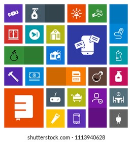 Modern, simple, colorful vector icon set with liquid, candy, chessboard, page, hygiene, housework, food, interior, document, game, file, chess, restaurant, energy, paper, spray, play, joystick icons