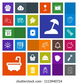 Modern, simple, colorful vector icon set with measurement, cake, day, bomb, schedule, hat, island, explosion, sign, object, bathroom, time, play, dessert, paper, timetable, finance, palm, travel icons