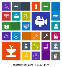 Modern, simple, colorful vector icon set with water, space, equipment, package, up, box, fountain, handle, wedding, japanese, cosmonaut, step, film, video, ladder, concept, blade, couple, japan icons