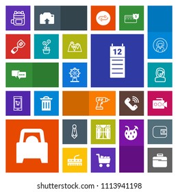 Modern, simple, colorful vector icon set with camera, rucksack, speech, eye, hand, work, tie, reminder, agenda, window, curtain, male, equipment, park, london, carousel, center, headset, video icons