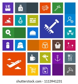 Modern, simple, colorful vector icon set with template, sailboat, destination, technology, equipment, position, gardening, nautical, zoom, research, tool, travel, cup, restaurant, flight, drink icons