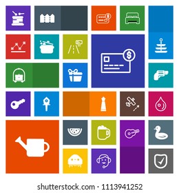 Modern, simple, colorful vector icon set with credit, gun, sound, king, mug, hotel, liquid, coffee, bank, strategy, drum, weapon, check, handgun, cafe, rain, abstract, watermelon, security, room icons