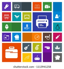 Modern, simple, colorful vector icon set with fruit, growth, printer, briefcase, easter, food, cigarette, holiday, addiction, chef, tree, danger, bag, organic, equipment, no, spring, fresh, bomb icons