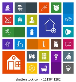 Modern, simple, colorful vector icon set with footwear, wind, salt, building, musical, house, bar, pepper, guitar, new, butterfly, road, transportation, scene, white, work, aircraft, estate, job icons