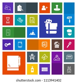 Modern, simple, colorful vector icon set with financial, culture, safe, page, white, watch, safety, box, gift, search, work, uniform, banking, bill, money, notepad, online, paper, glasses, pan icons