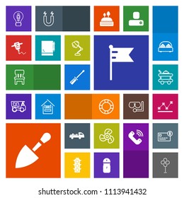 Modern, simple, colorful vector icon set with drill, national, ring, tool, america, notepad, hotel, chart, work, service, machine, water, shovel, business, equipment, nation, shipping, hand, air icons