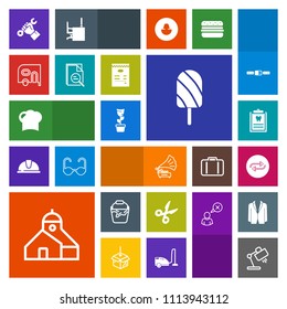 Modern, simple, colorful vector icon set with cut, vintage, tool, hat, gramophone, ice, table, van, music, substitute, handle, construction, plant, room, industry, restaurant, lamp, dentistry icons