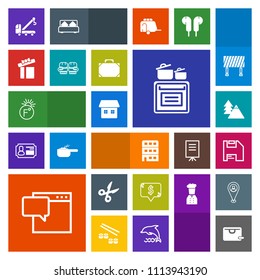 Modern, simple, colorful vector icon set with architecture, frame, sale, message, house, cut, nature, modern, computer, environment, holiday, accident, forest, diskette, chat, car, tree, kitchen icons