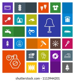 Modern, simple, colorful vector icon set with bottle, travel, kitchen, left, map, sport, pan, highway, pin, food, roll, dessert, white, cake, water, beauty, perfume, pump, bus, cooking, light icons