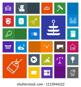 Modern, simple, colorful vector icon set with dinner, paper, game, transport, ball, label, book, sailboat, vehicle, music, snack, food, plate, video, lamp, page, check, sun, home, interior, sail icons