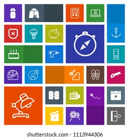 Modern, simple, colorful vector icon set with home, down, hand, construction, exit, cake, container, white, video, sweet, upstairs, spice, film, direction, work, pie, door, escape, drink, drill icons