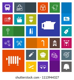 Modern, simple, colorful vector icon set with heater, home, sign, notification, fireplace, finance, health, toothpaste, bus, chef, campfire, restaurant, fan, medical, air, bonfire, money, boiler icons