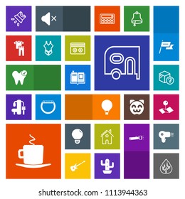 Modern, simple, colorful vector icon set with idea, cappuccino, projection, nature, healthy, extreme, cup, transportation, box, forest, pointer, dentist, movie, house, estate, energy, van, sky icons