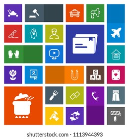 Modern, simple, colorful vector icon set with business, video, cart, meal, pole, medical, operation, grass, magnetic, paint, gardening, surgery, field, glove, poker, dinner, customer, paper, pot icons