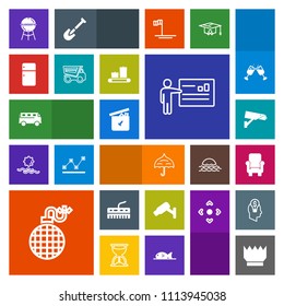 Modern, simple, colorful vector icon set with protection, fire, bear, household, transport, camera, people, rain, white, meat, fridge, ball, bus, power, speed, music, road, king, bbq, grill, toy icons