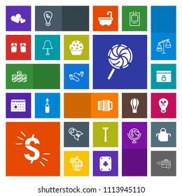 Modern, simple, colorful vector icon set with flip, warehouse, nuclear, location, sitting, currency, usd, candy, food, beach, distribution, bomb, falling, sweet, storehouse, business, heart, war icons