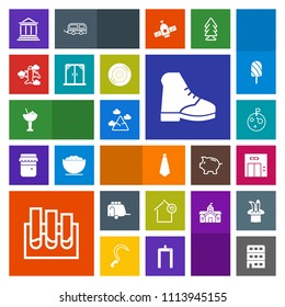 Modern, simple, colorful vector icon set with city, entrance, research, elevator, van, laboratory, alcohol, airplane, drink, finance, money, banking, space, lift, blue, modern, landscape, glass icons