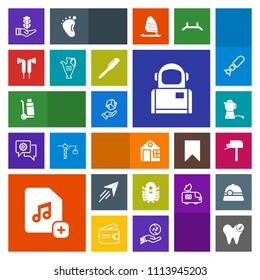Modern, simple, colorful vector icon set with nature, monster, breakfast, dentist, alien, flight, cosmonaut, box, health, paper, drink, space, mailbox, tree, seedling, delivery, astronaut, fly icons