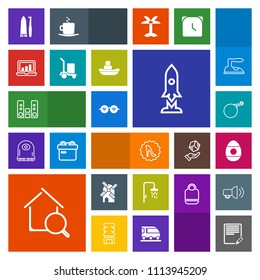 Modern, simple, colorful vector icon set with war, power, space, easter, online, music, play, glasses, toothbrush, craft, spring, shower, electricity, sound, falling, weapon, toothpaste, nuclear icons