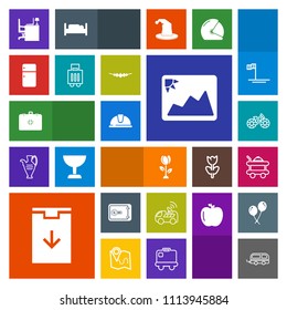 Modern, simple, colorful vector icon set with wheel, bed, hotel, transportation, medical, vehicle, money, technology, safety, nature, bike, table, download, bicycle, floral, office, image, sign icons