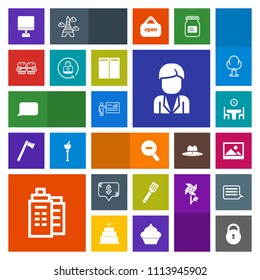 Modern, simple, colorful vector icon set with pan, background, table, fight, real, boy, building, art, speech, estate, bubble, people, glove, dinner, competition, pc, male, old, presentation icons