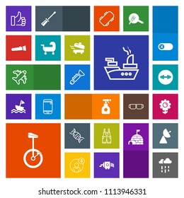Modern, simple, colorful vector icon set with ship, plane, war, sprayer, marine, nature, spring, up, trumpet, wear, water, airplane, spray, floral, dna, work, travel, clothing, weather, light icons