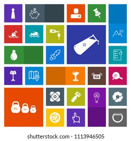 Modern, simple, colorful vector icon set with food, estate, time, bar, house, knight, vegetable, cosmos, blade, glass, power, energy, alcohol, kitchen, idea, universe, king, cocktail, peeler icons