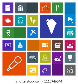 Modern, simple, colorful vector icon set with audio, machine, travel, airplane, music, spacesuit, karaoke, printer, home, vacation, camera, technology, business, sweet, science, hotel, coin, mic icons