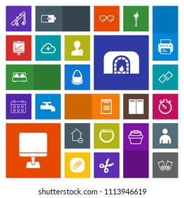 Modern, simple, colorful vector icon set with apartment, fish, pc, home, property, fireplace, sea, internet, bed, delivery, smart, christmas, laptop, shipping, report, timer, flipper, business icons