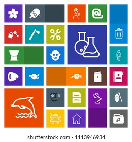 Modern, simple, colorful vector icon set with dolphin, computer, animal, tool, flower, directory, space, technology, ufo, cooking, blossom, fan, white, female, boy, laboratory, telephone, food icons