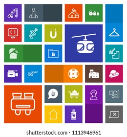 Modern, simple, colorful vector icon set with coffee, money, spy, phone, closed, reel, restaurant, down, transportation, rail, vision, spacecraft, security, fishing, folder, downstairs, ufo, sky icons