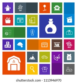 Modern, simple, colorful vector icon set with house, natural, vehicle, relocation, paper, bottle, creative, nature, staple, room, food, concept, camera, transportation, idea, milk, business, oil icons