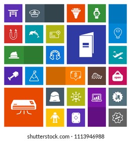 Modern, simple, colorful vector icon set with flight, business, frame, hat, magnetic, clothing, torii, headwear, cap, travel, audio, field, japanese, paper, sound, conditioner, sign, fashion icons
