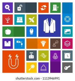 Modern, simple, colorful vector icon set with apple, data, fresh, pin, transportation, key, market, map, train, summer, cable, juice, science, supermarket, magnetic, glass, information, pink icons