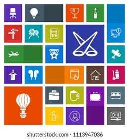Modern, simple, colorful vector icon set with player, background, chair, mug, award, plane, aircraft, website, furniture, mouse, bag, click, scene, parachuting, delivery, sky, business, light icons