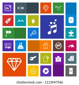 Modern, simple, colorful vector icon set with tool, clean, house, food, musical, favorite, location, refrigerator, construction, hammer, sea, jewelry, estate, finance, white, money, brush, fish icons