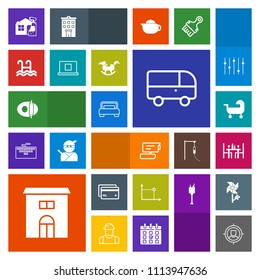 Modern, simple, colorful vector icon set with geometry, card, spray, furniture, concept, house, housework, marketing, record, target, estate, double, road, speed, transportation, video, cooking icons