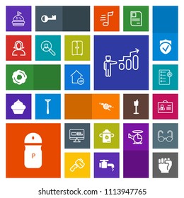 Modern, simple, colorful vector icon set with bread, milk, pepper, weapon, food, plastic, web, success, development, human, finger, woman, document, hand, military, sandwich, profile, house, gun icons