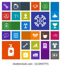 Modern, simple, colorful vector icon set with tropical, search, bow, travel, suit, summer, fashion, glass, finance, bag, fire, buy, control, spanner, drone, aerial, kid, power, hammer, palm, fun icons