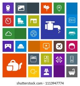 Modern, simple, colorful vector icon set with conditioning, watch, star, work, drink, clean, computer, health, care, air, water, sign, folder, skating, tea, file, sink, medicine, japanese, tap icons