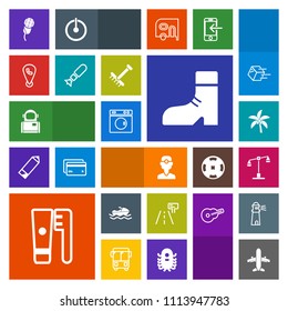 Modern, simple, colorful vector icon set with law, medicine, foot, fashion, science, ocean, tropical, laundry, sound, traffic, karaoke, clean, palm, care, airplane, leaf, boot, vessel, dentistry icons