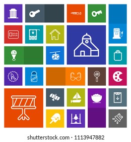 Modern, simple, colorful vector icon set with boat, celebration, people, city, bag, architecture, blue, movie, sun, sky, space, drawing, map, location, rail, toy, projector, ship, screen, sign icons