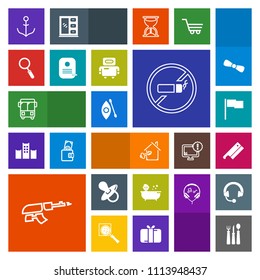 Modern, simple, colorful vector icon set with house, addiction, key, axe, tobacco, cigarette, army, restaurant, estate, infant, machine, wheel, gun, child, no, ship, kid, transport, bath, fork icons