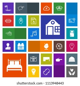 Modern, simple, colorful vector icon set with office, healthy, real, building, beach, concept, white, work, ocean, music, dentist, computer, supermarket, baja, blue, icecream, list, sound, cross icons