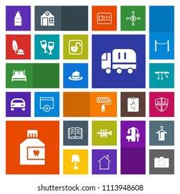 Modern, simple, colorful vector icon set with page, security, white, protect, tool, photographer, cargo, education, transport, literature, delivery, style, trumpet, technology, photo, dental icons