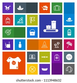 Modern, simple, colorful vector icon set with communication, parasol, house, internet, video, horse, microphone, toy, telephone, umbrella, up, fashion, clothing, research, bag, old, home, rain icons