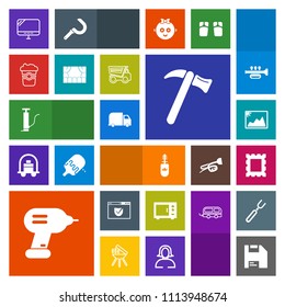 Modern, simple, colorful vector icon set with brush, drink, pc, picture, laptop, truck, industry, cup, delivery, internet, website, service, microwave, fashion, tool, sign, image, oven, black icons