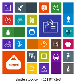 Modern, simple, colorful vector icon set with sign, worker, percussion, furniture, sweet, id, musical, white, food, headset, cake, supermarket, wine, shop, cabinet, fan, call, electric, red, web icons