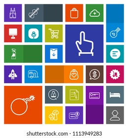Modern, simple, colorful vector icon set with bomb, warehouse, lock, housework, computer, download, open, package, unlock, business, style, touch, fashion, object, app, web, paper, document, bag icons