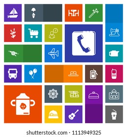 Modern, simple, colorful vector icon set with transportation, coffee, aircraft, stationary, business, war, espresso, airplane, helm, cup, telephone, hot, blue, hat, toy, book, boat, military icons